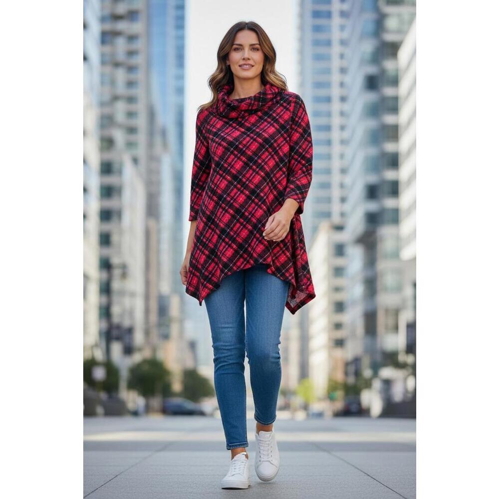 Ruby Rd. Cowl Neck 3/4 Sleeve Asymmetric Hem Knit Top - NWT